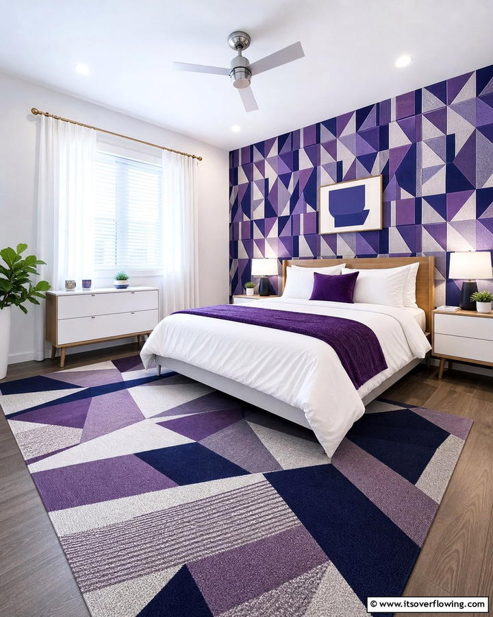 Indigo and Violet Geometric Patterns - 20 Blue and Purple Bedroom Ideas- Vibrant & Cozy Designs