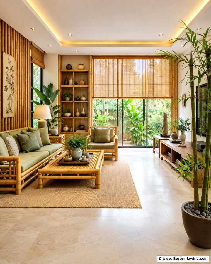 Indoor Bamboo Accents - 25 Asian Living Room Ideas for a Zen Atmosphere