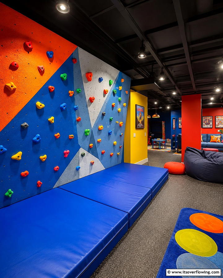 Indoor Climbing Wall - 25 Fun Basement Playroom Ideas for Kids of All Ages