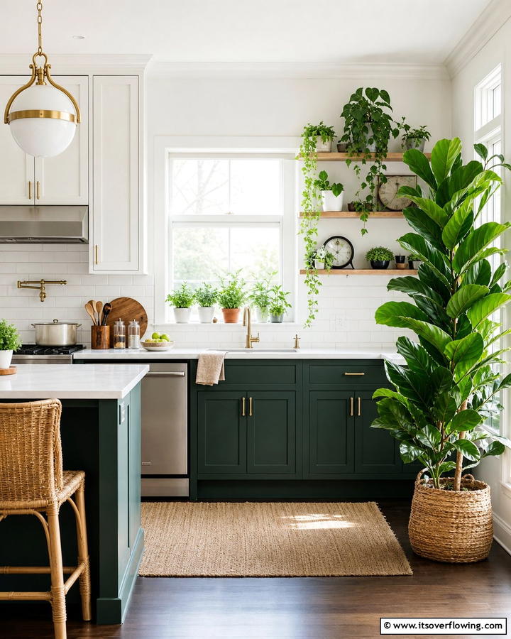 Indoor Green Plant Elements - 21 Dark Green Kitchen Ideas for Bold Cabinetry