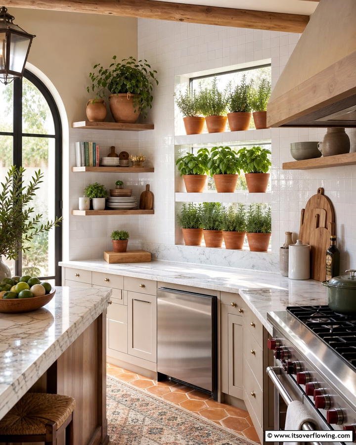 Indoor Herb Garden Integration - 21 Mediterranean Kitchen Ideas for Warm & Inviting Vibes
