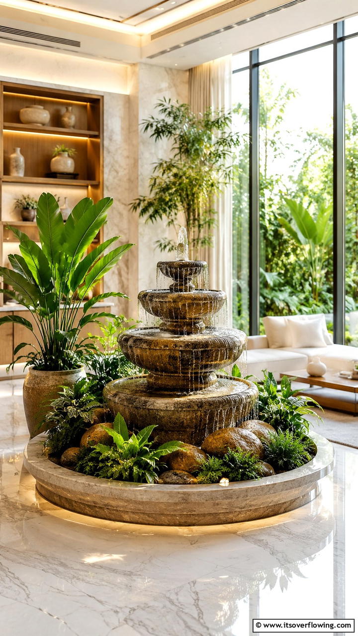 Indoor Oasis Fountain - 21 Water Feature Ideas for Serene Garden Landscaping