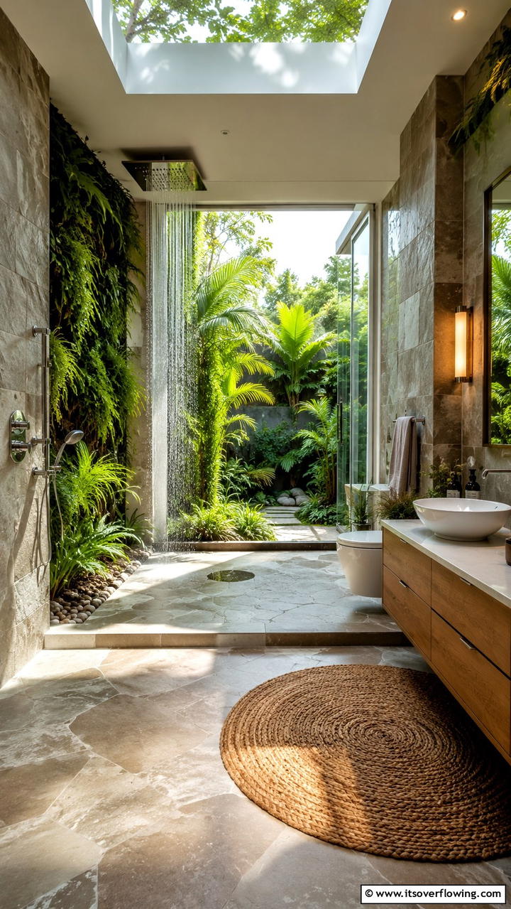 Indoor Outdoor Connection - 30 Doorless Walk-In Shower Ideas for Modern Bathrooms