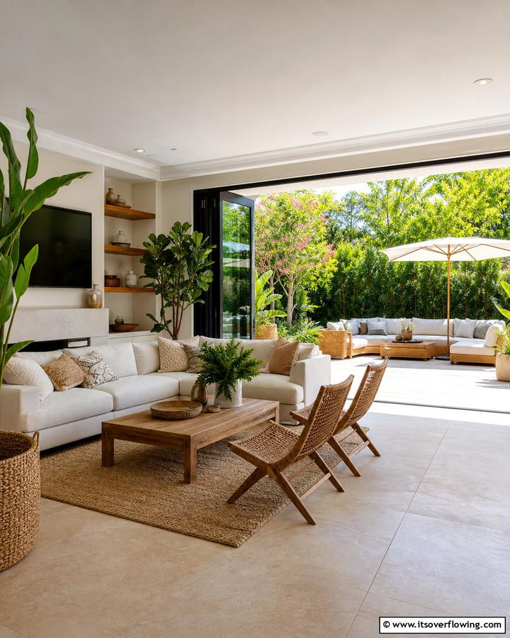Indoor Outdoor Flow - 21 Neutral Living Room Ideas for Calm & Versatile Decor