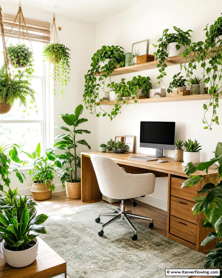 Indoor Plant Accents - 21 Small Office Ideas to Maximize Productivity in Tight Spaces