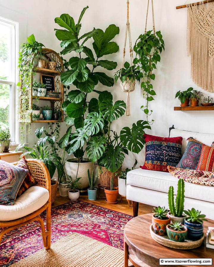 Indoor Plant Corners - 25 Colorful Boho Living Room Ideas for a Vibrant Space