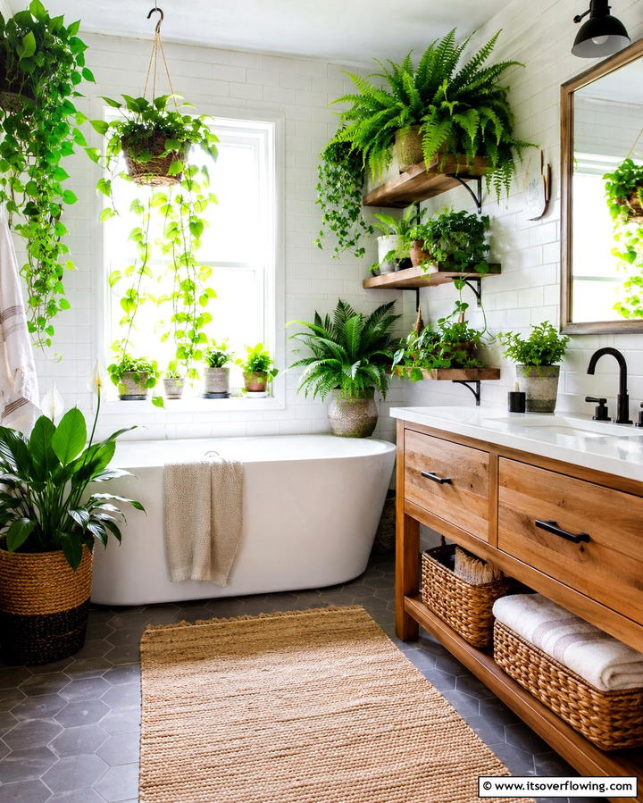 Indoor Plants - 25 Eclectic Bathroom Ideas for a Unique and Personalized Space