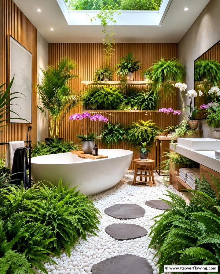 Indoor Plants - 25 Spa-Like Bathroom Ideas for a Relaxing Retreat