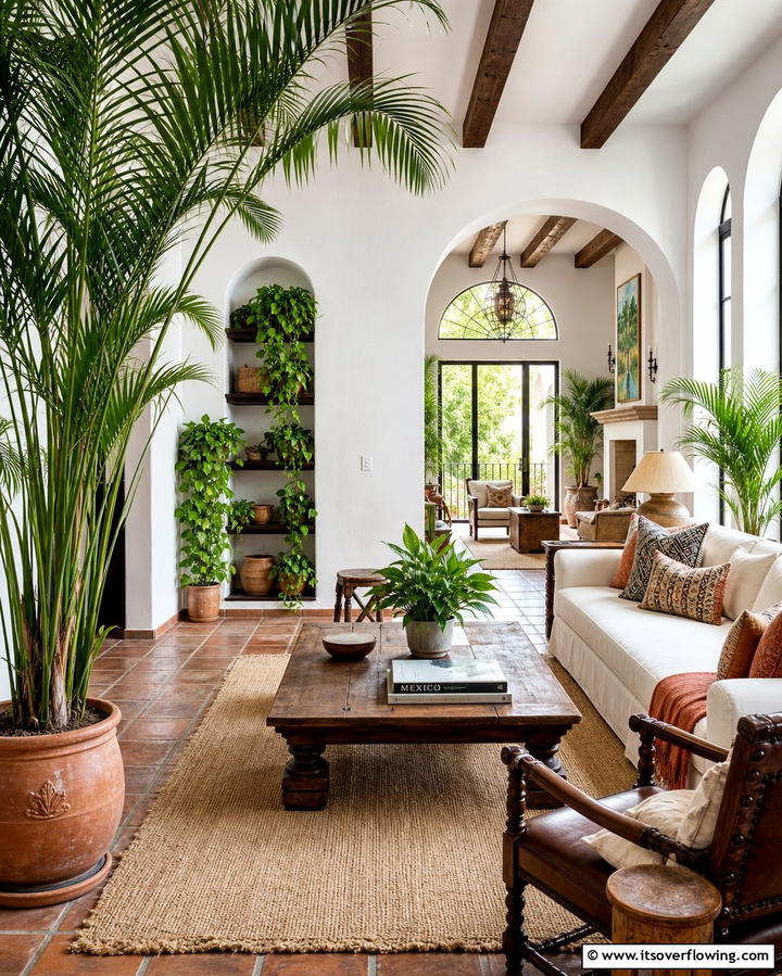 Indoor Plants and Greenery - 25 Spanish Style Living Room Ideas for Timeless Elegance