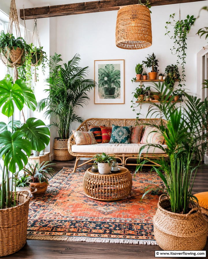 Indoor Plants and Woven Baskets - 25 Vibrant Colorful Boho Decor Ideas for Your Space