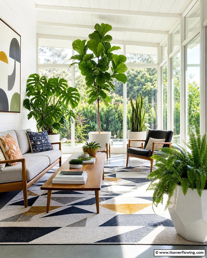Indoor Plants as Focal Points - 20 Mid-century Modern Sunroom Ideas for a Retro Vibe