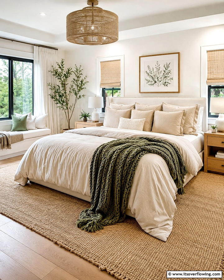 Indoor Plants as Green Decor - 25 Serene Green and Beige Bedroom Design Ideas