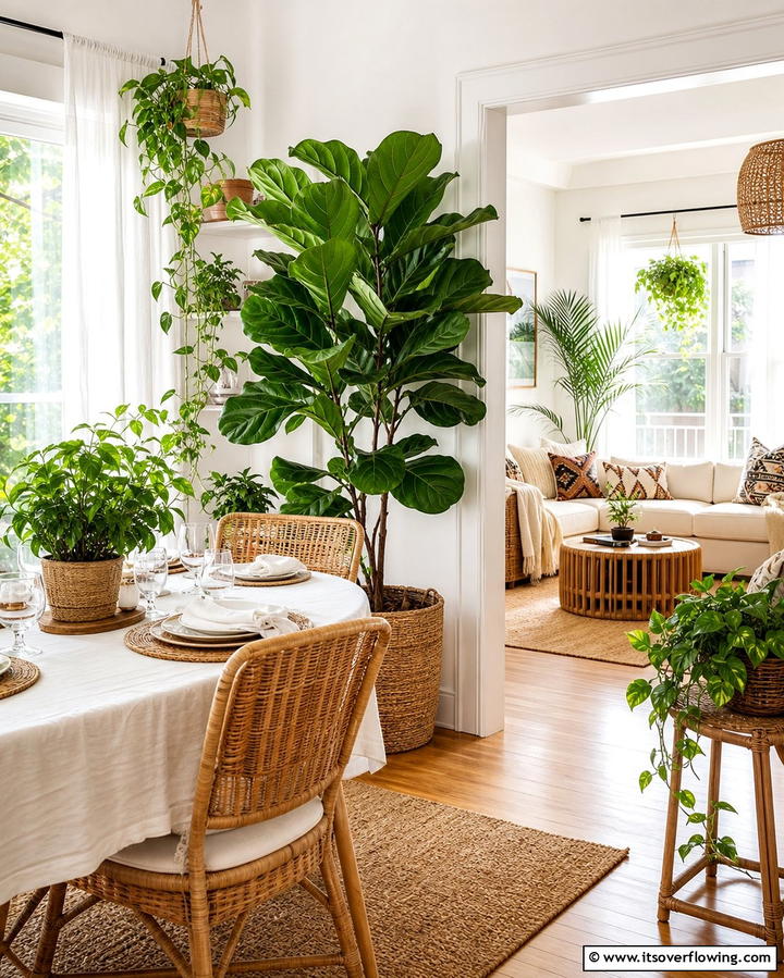 Indoor Plants for Cohesion - 25 Living Room Dining Room Combo Ideas for Open Spaces