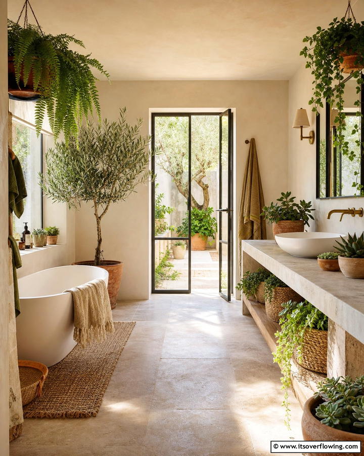 Indoor Plants for Freshness - 20 Mediterranean Bathroom Ideas for a Relaxing Retreat