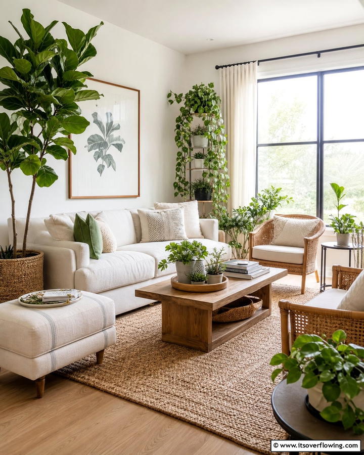 Indoor Plants for Freshness - 20 Pottery Barn Living Room Ideas for Timeless Style