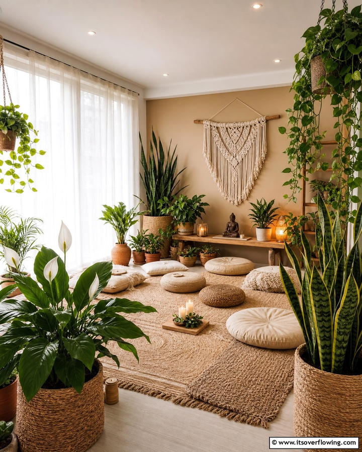Indoor Plants for Freshness and Vitality - 20 Boho Meditation Room Ideas- Tranquil Retreats