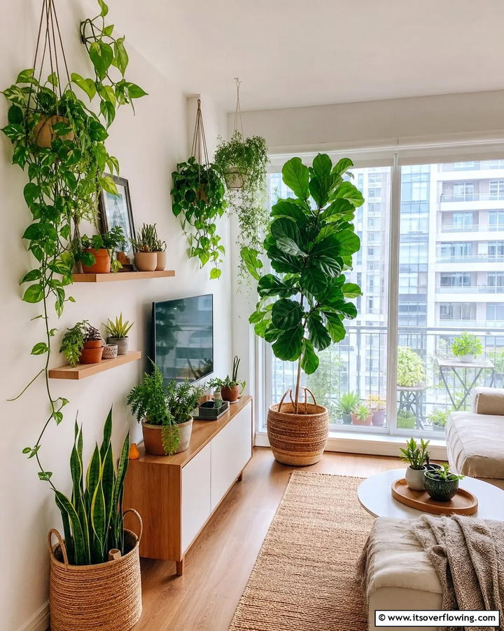 Indoor Plants for Natural Accents - 25 Budget Apartment Living Room Ideas for Small Spaces