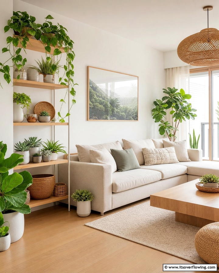 Indoor Plants for Natural Charm - 20 Korean Living Room Ideas for a Minimalist Space