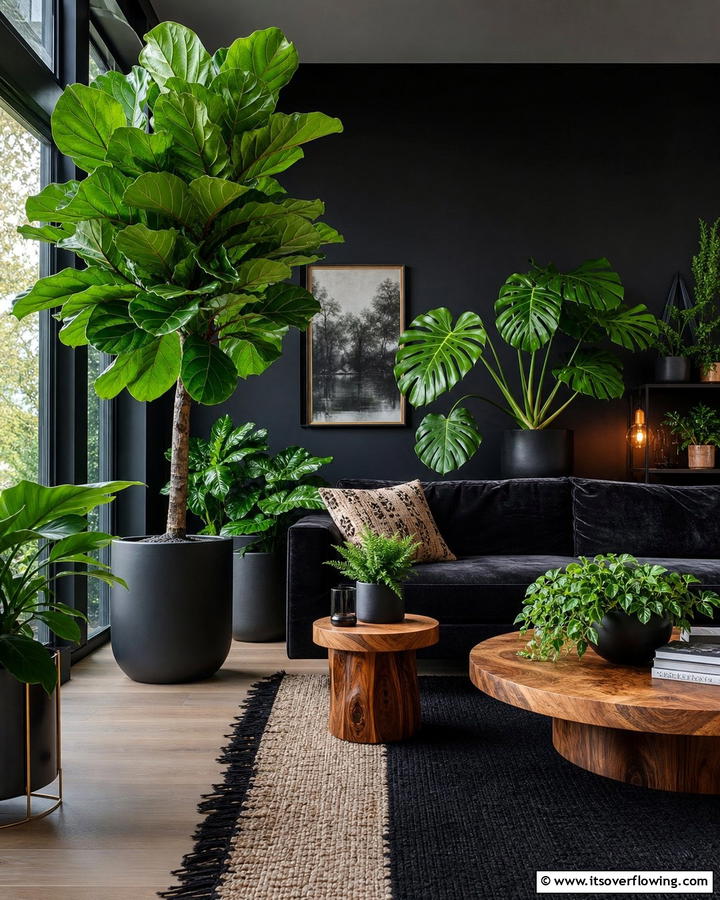Indoor Plants for Natural Contrast - 20 Moody Living Room Ideas for a Dramatic Atmosphere