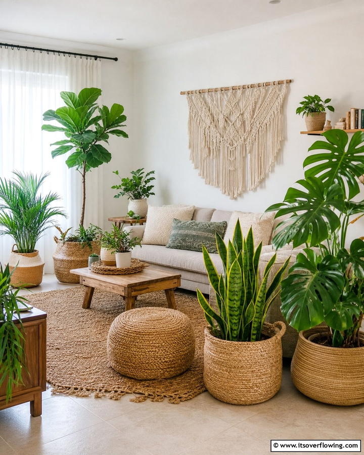 Indoor Plants for a Lush Look - 20 Neutral Boho Living Room Ideas for a Relaxing Vibe