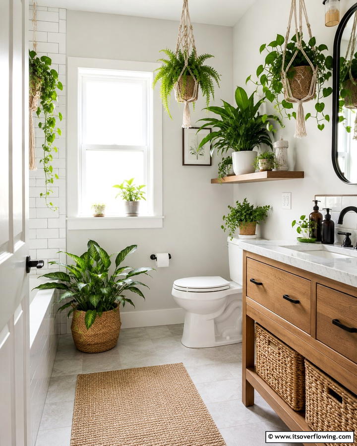 Indoor Plants for a Refreshing Touch - 20 Small Green Bathroom Ideas for a Fresh and Tranquil Space