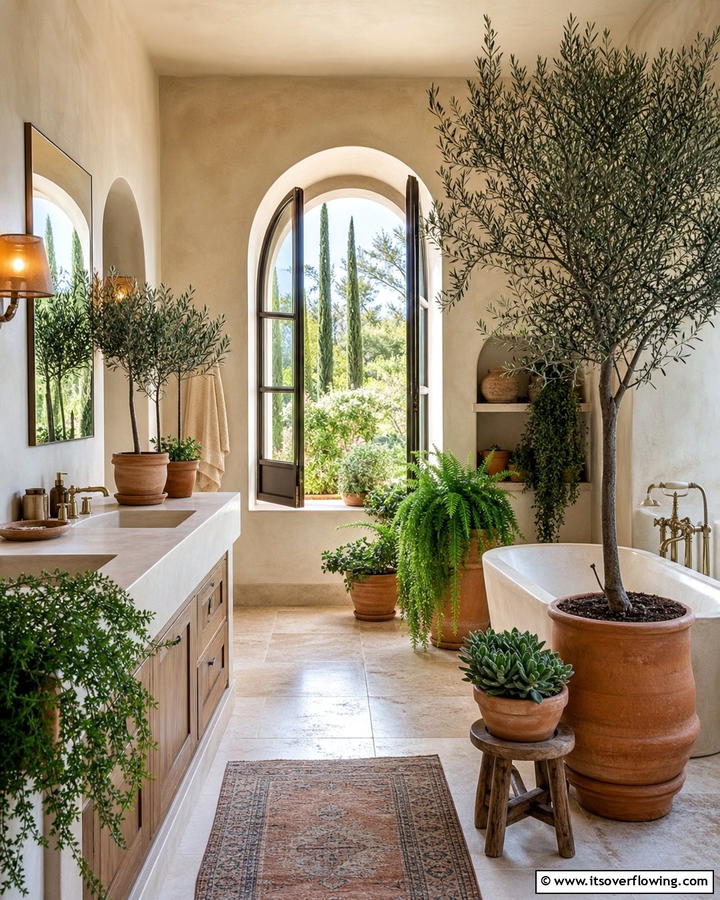 Indoor Plants - 20 Mediterranean Bathroom Ideas for a Relaxing Retreat