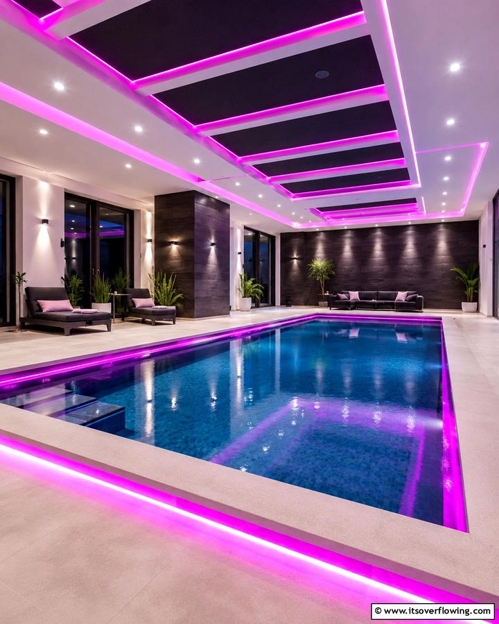 Indoor Pool with Mood Lighting - 25 Luxurious Indoor Pool Ideas for Year-Round Relaxation
