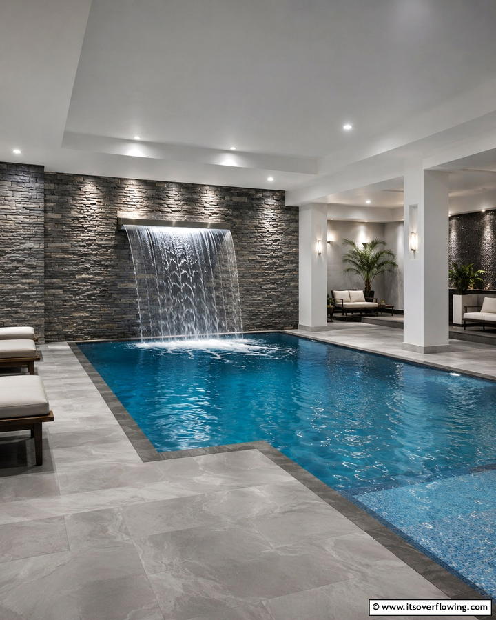 Indoor Pool with Waterfall Feature - 25 Luxurious Indoor Pool Ideas for Year-Round Relaxation