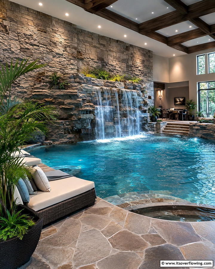 Indoor Pool with Waterfalls - 25 Luxurious Indoor Pool Ideas for Year-Round Relaxation