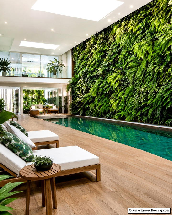 Indoor Pool with a Green Wall - 25 Luxurious Indoor Pool Ideas for Year-Round Relaxation