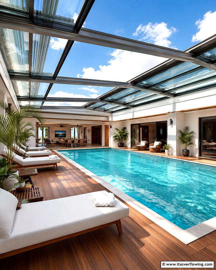Indoor Pool with a Retractable Roof - 25 Luxurious Indoor Pool Ideas for Year-Round Relaxation