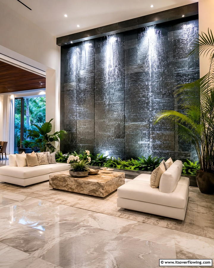 Indoor Water Features - 25 Tropical Living Room Ideas for a Vibrant Space