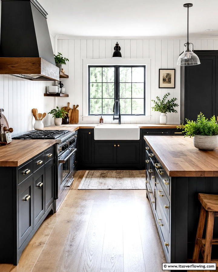 Industrial Appeal in the Kitchen - 25 Kitchen With Black Cabinets And Wood Countertops Ideas