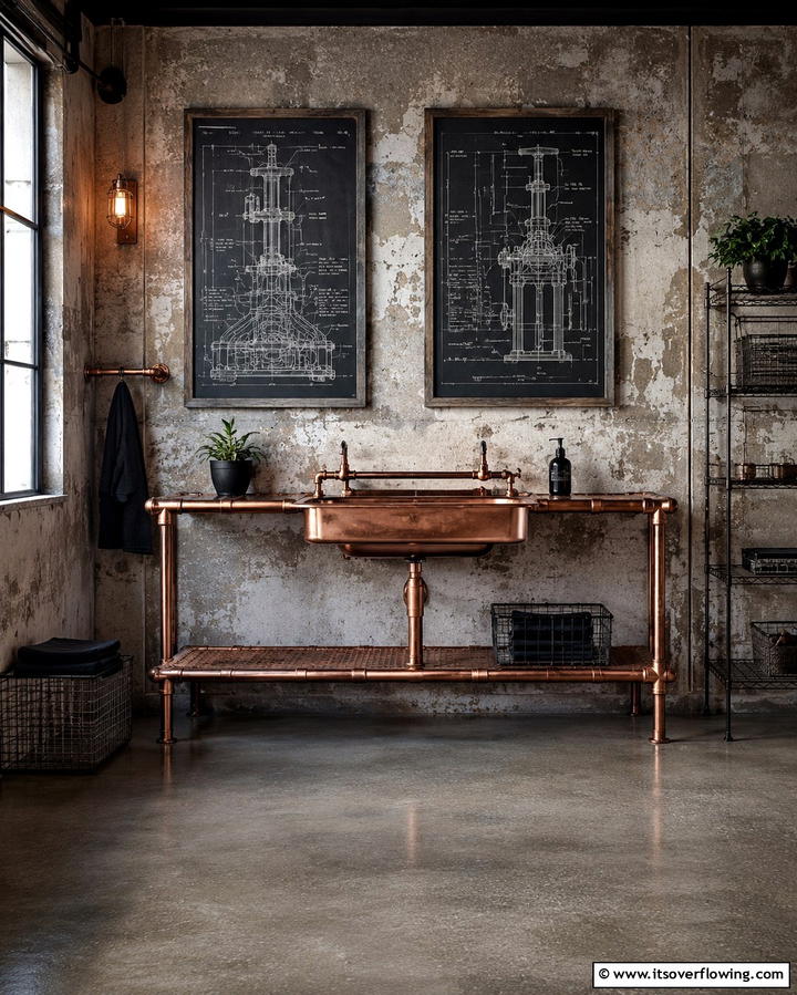 Industrial Art Installations - 30 Bathroom Art Ideas to Elevate Your Walls with Personality