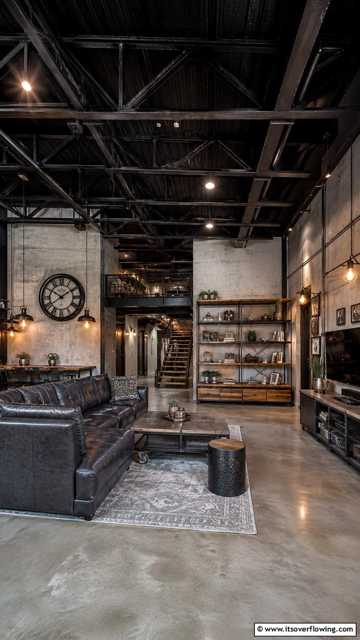 Industrial Black Accents - 30 Black Ceiling Ideas to Add Depth and Drama Above