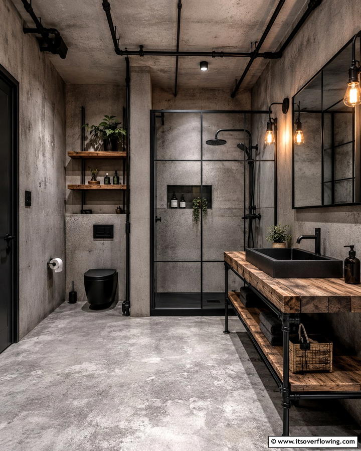 Industrial Black Design - 25 Black Bathroom Ideas to Elevate Your Space