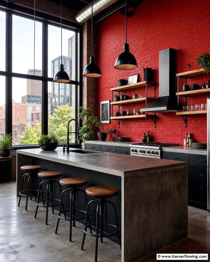 Industrial Black Fixtures with Red Walls - 25 Red and Black Kitchen Ideas for a Bold Look