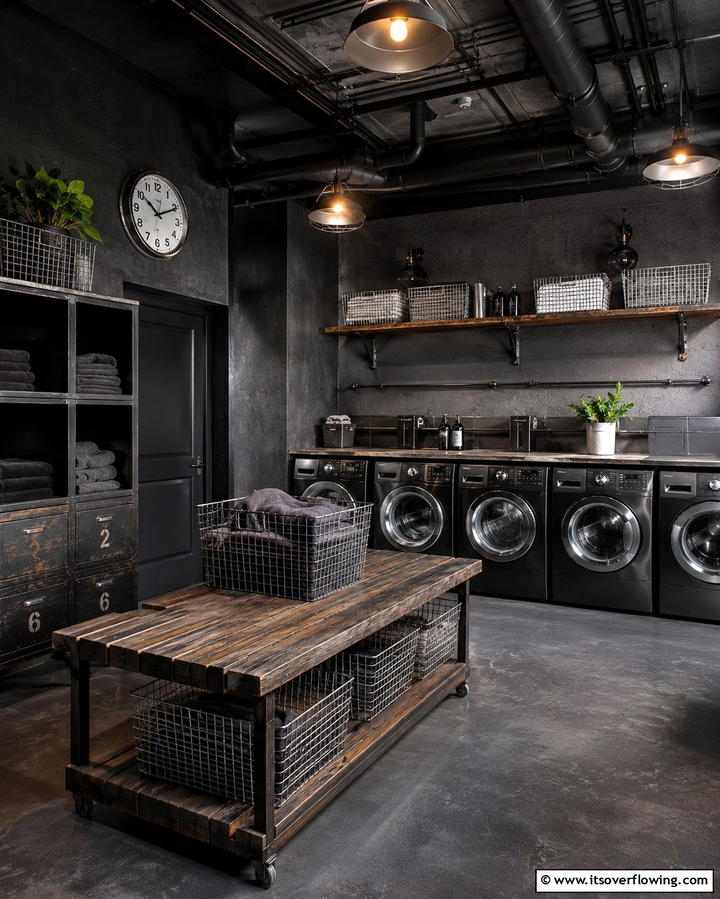 Industrial Black Laundry Room - 30 Stylish Black Laundry Room Ideas for a Modern Utility Space
