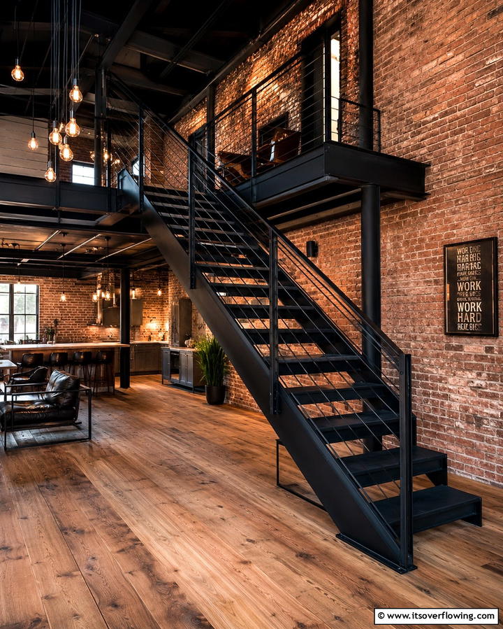 Industrial Black Metal Staircase - 25 Black Staircase Ideas for Modern Homes