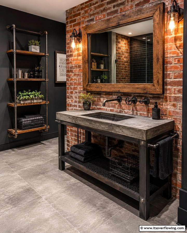 Industrial Black Vanity with Metal Accents - 25 Black Vanity Bathroom Ideas for a Sleek and Stylish Look