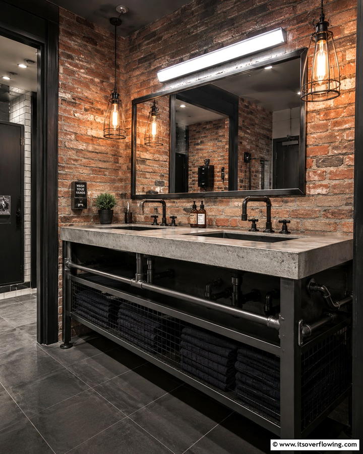 Industrial Black Vanity with Metal Details - 25 Black Vanity Bathroom Ideas for a Sleek and Stylish Look