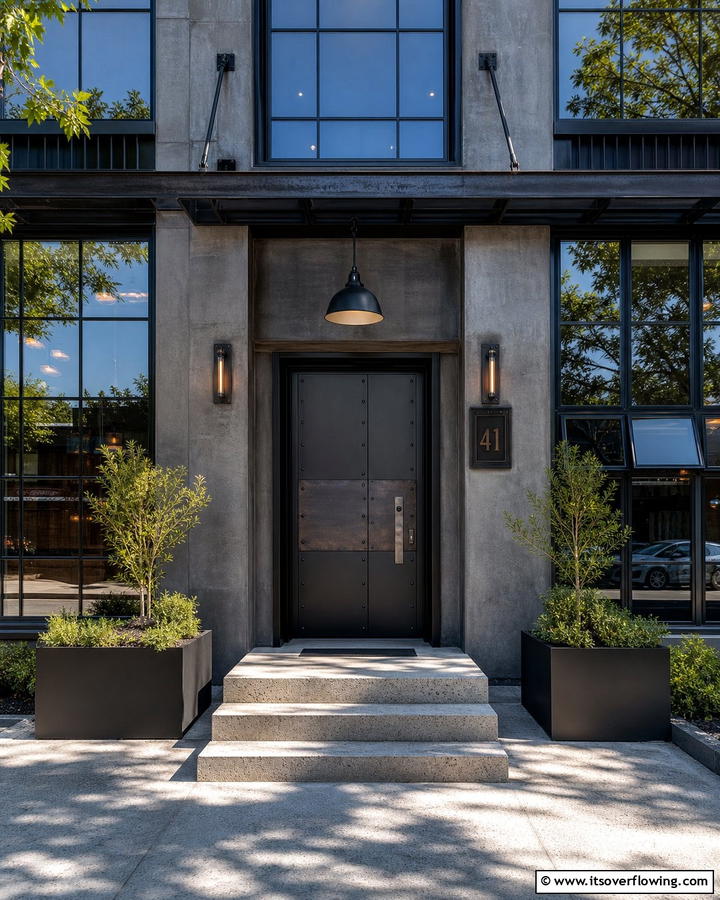 Industrial Black with Raw Metal Features - 21 Black Front Door Ideas for Bold First Impressions