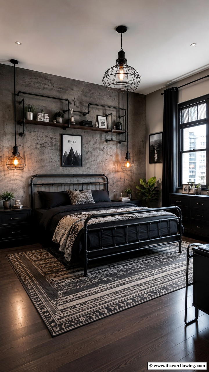 Industrial Black - 30 Dark Bedroom Ideas- Moody and Sophisticated Retreat