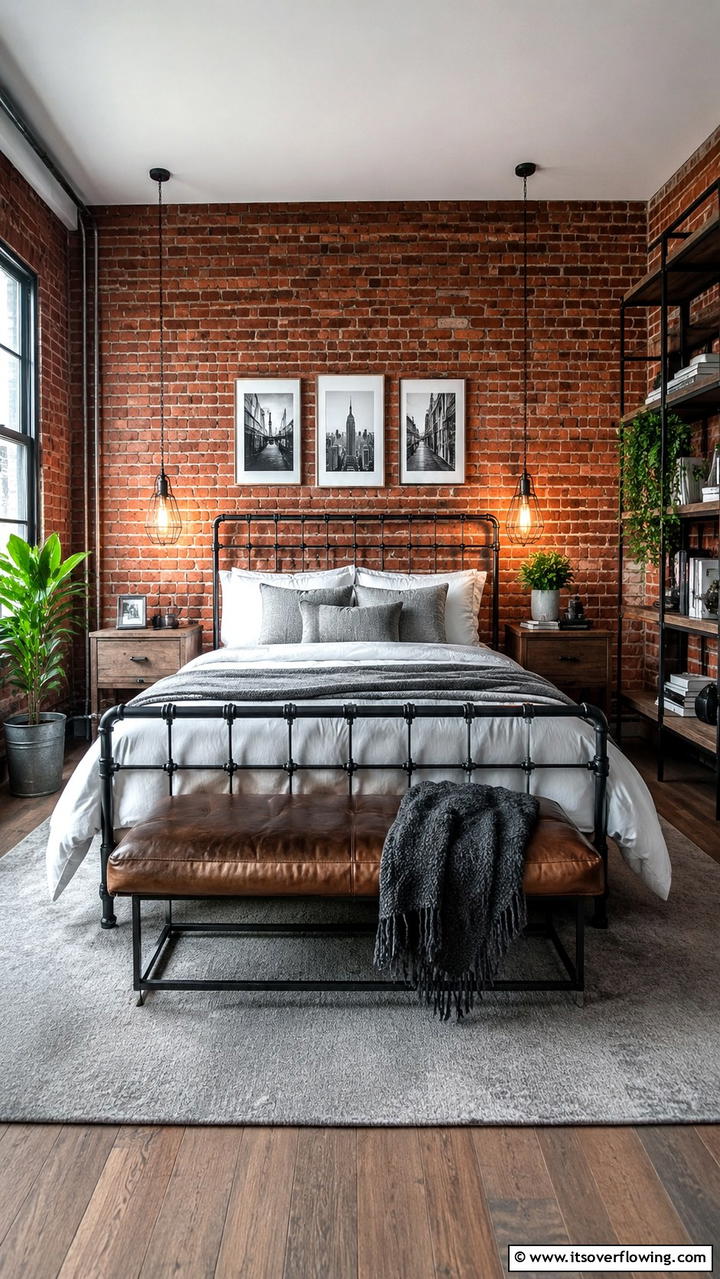 Industrial Brick Feature - 30 Bedroom Accent Wall Ideas to Transform Your Space