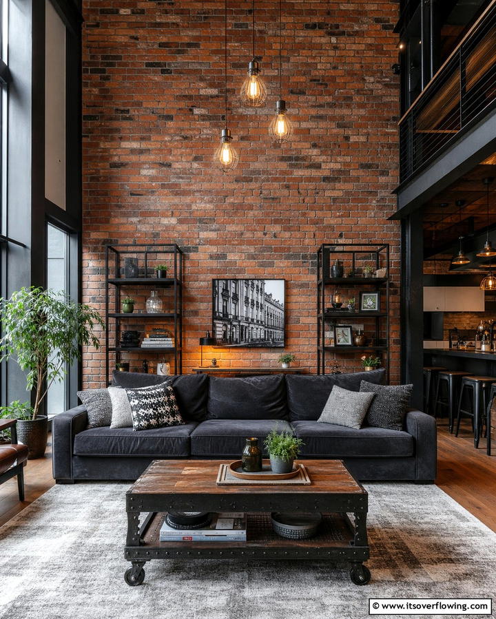 Industrial Brick Feature - 30 Striking Living Room Accent Wall Ideas for Bold Style