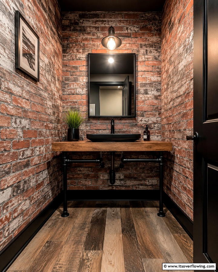 Industrial Brick Patterns - 25 Powder Room Wallpaper Ideas to Elevate Your Space