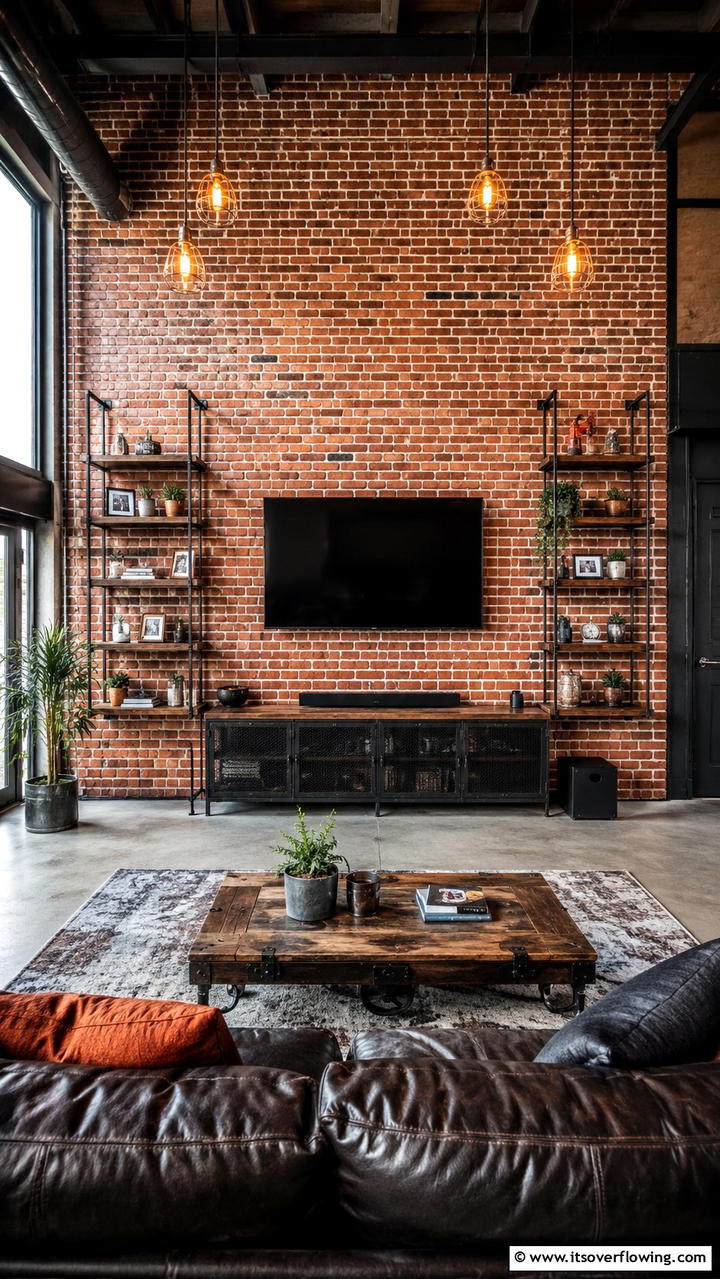 Industrial Brick TV Wall - 21 Innovative TV Wall Ideas to Maximize Living Room Space