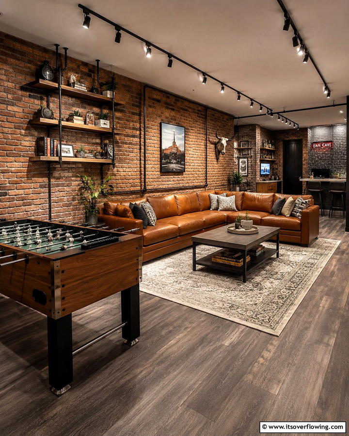 Industrial Brick Wall Finish - 30 Basement Wall Design Ideas to Transform Your Space
