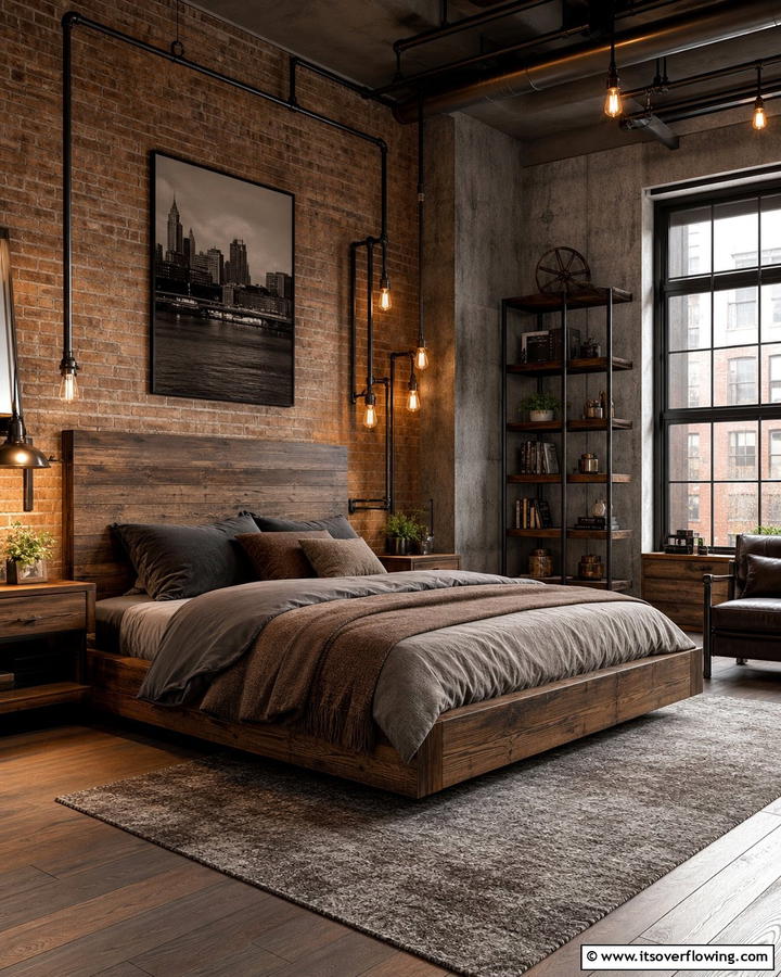 Industrial Brown Elements - 25 Brown Bedroom Ideas for a Warm and Cozy Atmosphere