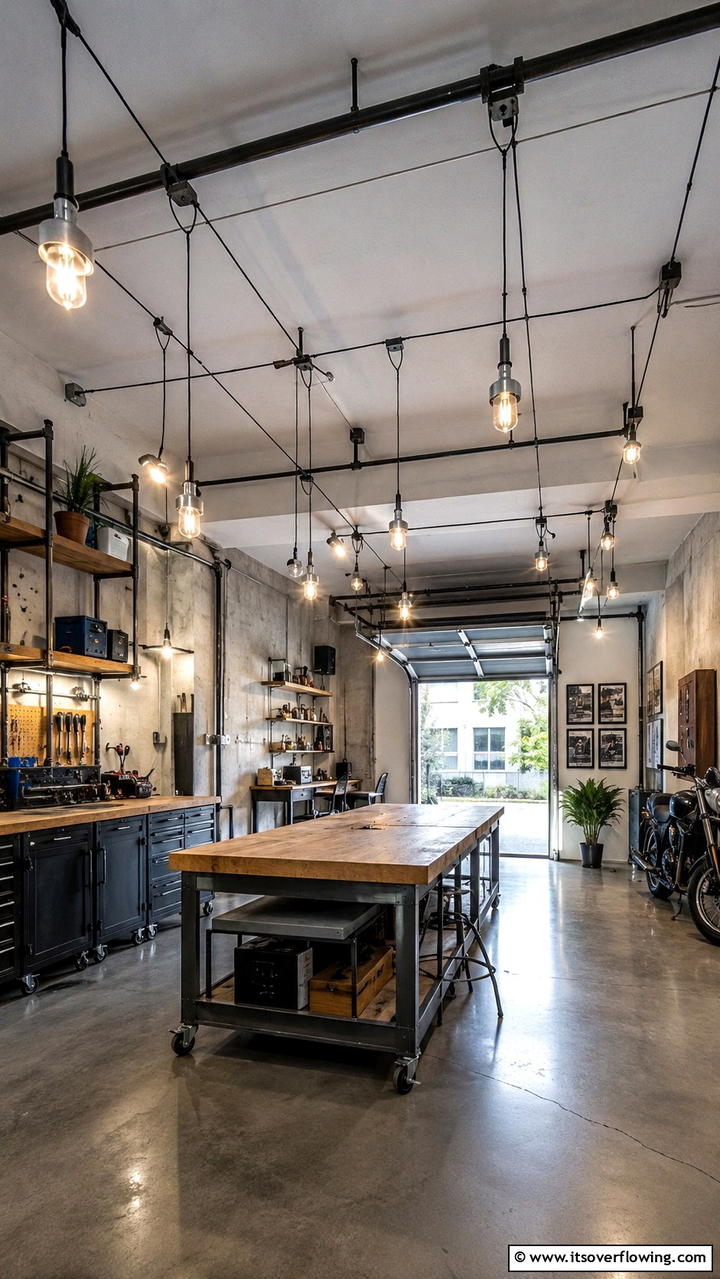 Industrial Cable Lighting - 30 Garage Lighting Ideas for Bright, Functional Spaces